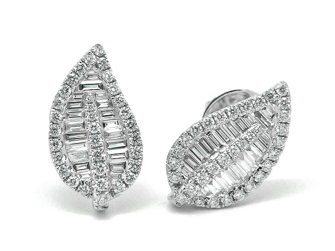 18k white gold diamond leaf stud earring (PJE3920D)