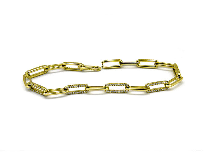 14k yellow gold diamond alternating paperclip bracelet (DBL16634KY)