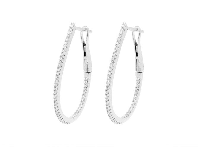 14k gold tear drop diamond 1" hoop (DE13146K)