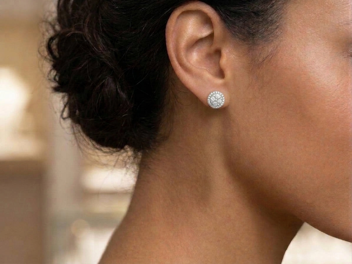 18k gold cluster halo diamond earring (DE16190K)