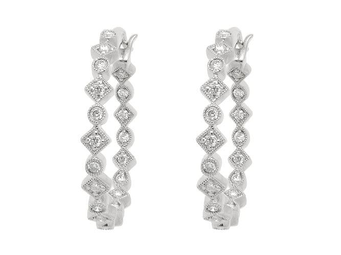 14k diamond round and diamond shape hoop (DE7483P)