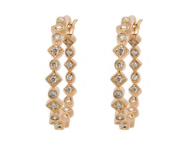 14k diamond round and diamond shape hoop (DE7483P)