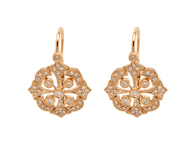 14k diamond filigree floral medallion design earring (DE8942P)