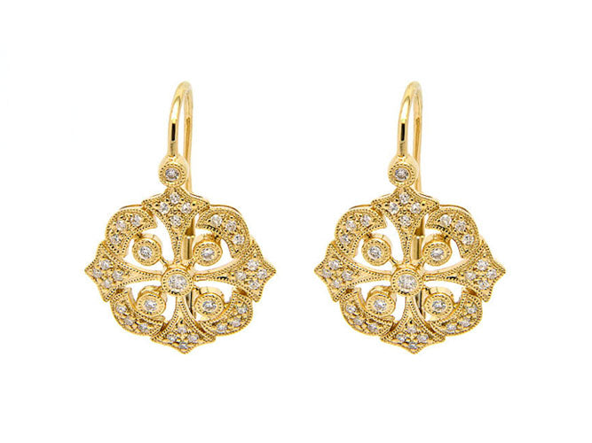 14k diamond filigree floral medallion design earring (DE8942P)