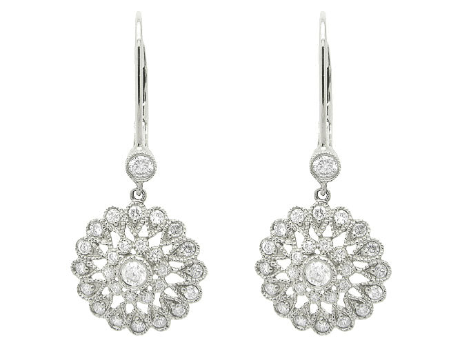 14k diamond filigree dangle flower earring (DE9605P)