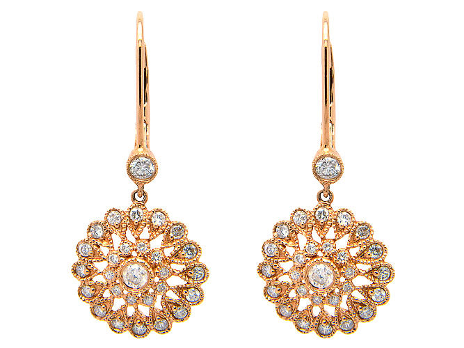 14k diamond filigree dangle flower earring (DE9605P)