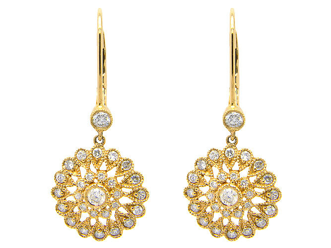 14k diamond filigree dangle flower earring (DE9605P)