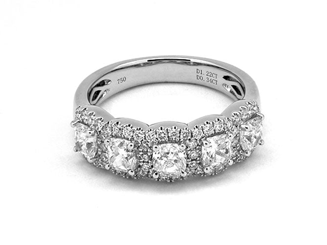 18k white diamond 5 cushion halo ring (DR3012L)