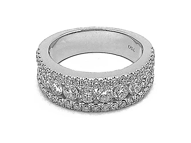 18k white gold three row modern diamond ring (DR3014L)