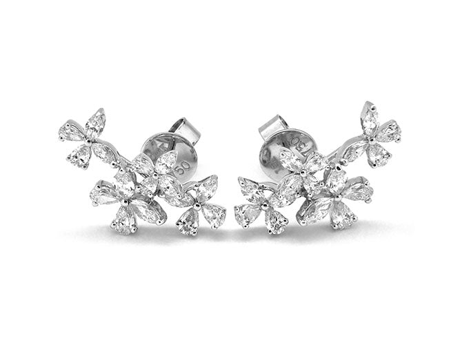 18k white gold diamond leaf cluster earrings (E66978D)