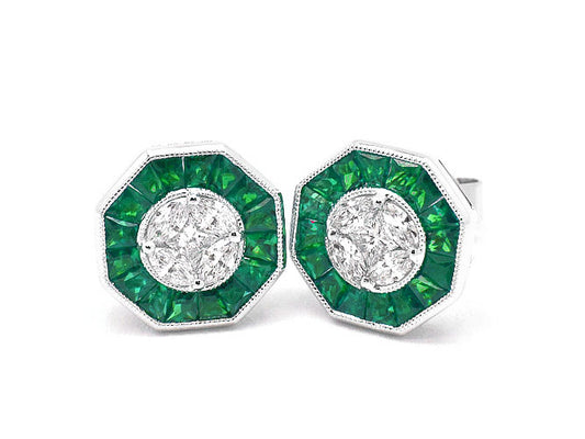 18k white gold color stone and diamond invisible stud (SE4989N)