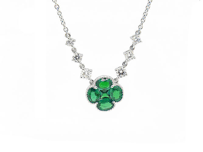 18k white gold clover color stone and diamond necklace (RN3013L)
