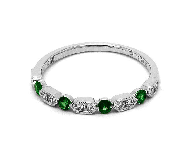 14k white gold color stone and diamond alternating band (SR02063M)