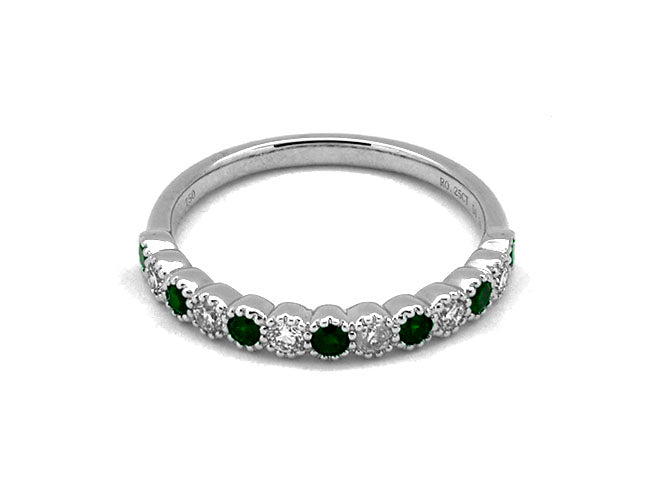 18k white gold color stone and diamond bubble half way band (RR3058L)