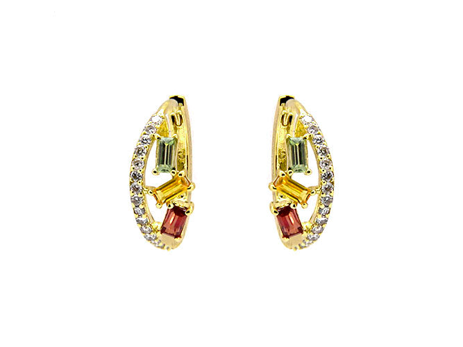 14k yellow gold multi color sapphire and diamond petit huggie (MSE30516EY)