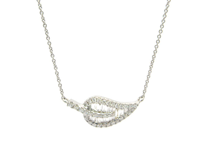 18k white gold baguette diamond leaf necklace (PJNP4017D-L)