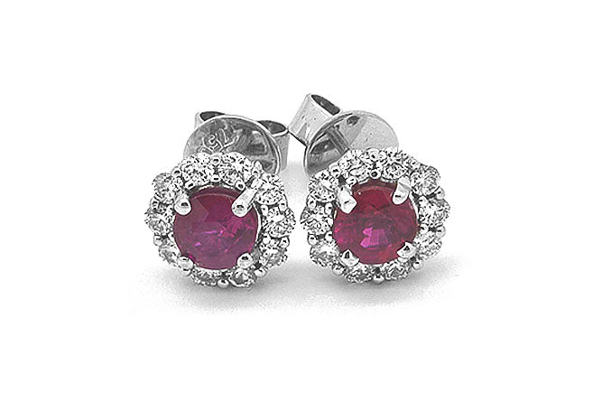 18k white gold Burmese ruby halo stud (RE00083E)