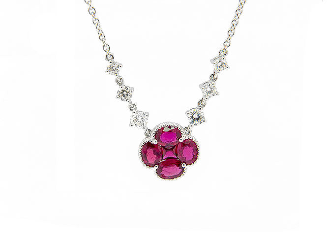 18k white gold clover color stone and diamond necklace (RN3013L)