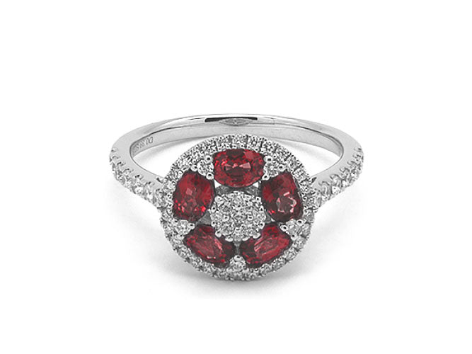 18k white gold floral ruby and diamond ring (RR00615M)