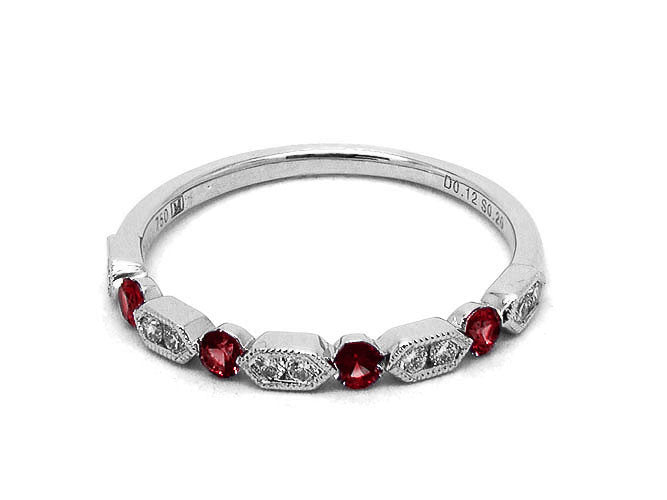 14k white gold color stone and diamond alternating band (SR02063M)