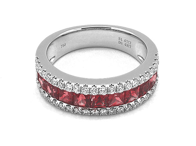 18k white gold 2.5mm round ruby and diamond ring (RR3002L-2)