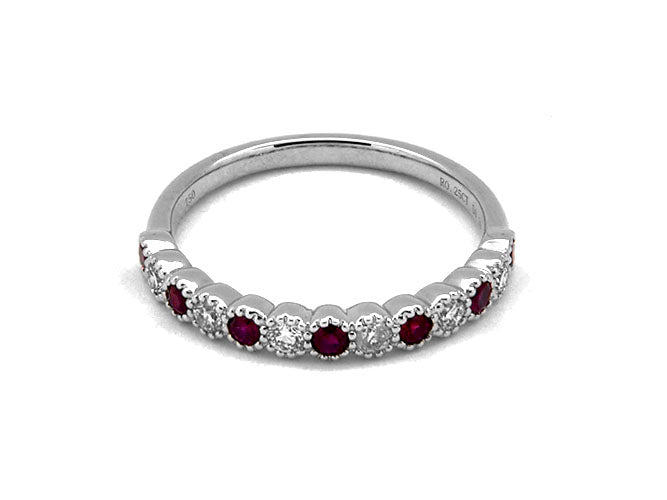 18k white gold color stone and diamond bubble half way band (RR3058L)