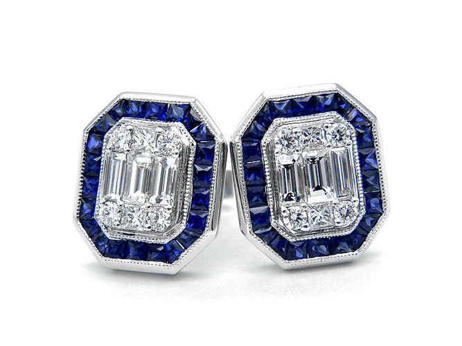 18k white gold sapphire and diamond illusion stud (SE04394N-1)