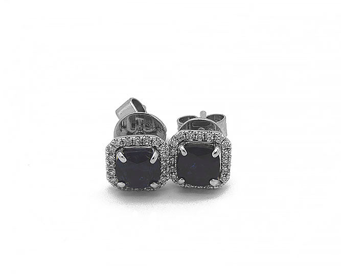 18k white gold square halo sapphire and diamond stud (SE18043K)