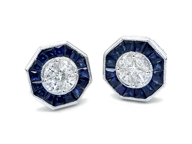 18k white gold color stone and diamond invisible stud (SE4989N)