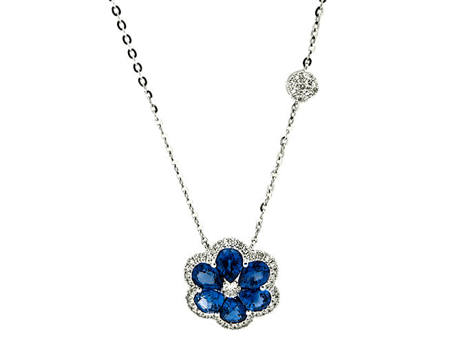 18k white gold 6 patels sapphire and diamond necklace (SN00948M)