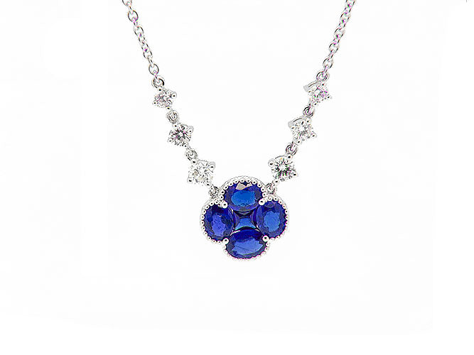 18k white gold clover color stone and diamond necklace (RN3013L)
