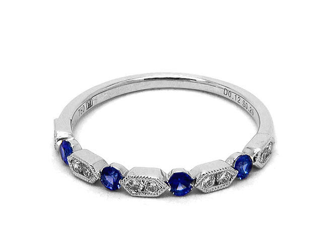 14k white gold color stone and diamond alternating band (SR02063M)