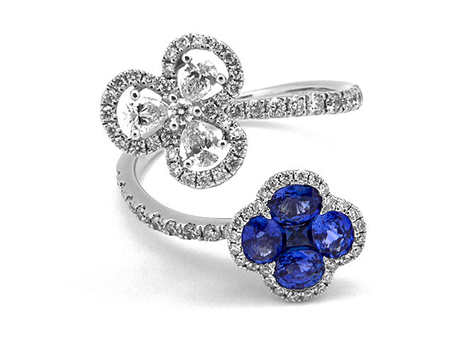 18k white gold sapphire and diamond double clover ring (SR03914M)
