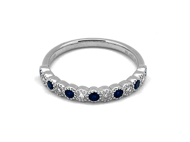 18k white gold color stone and diamond bubble half way band (RR3058L)