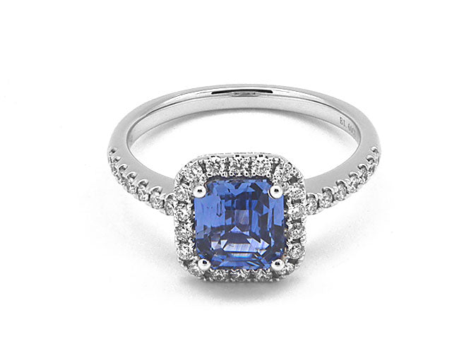 18k white gold cushion sapphire halo diamond ring (SR3513L)