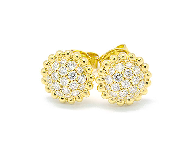 18k yellow gold diamond flowery beads stud (TDE05464TY)