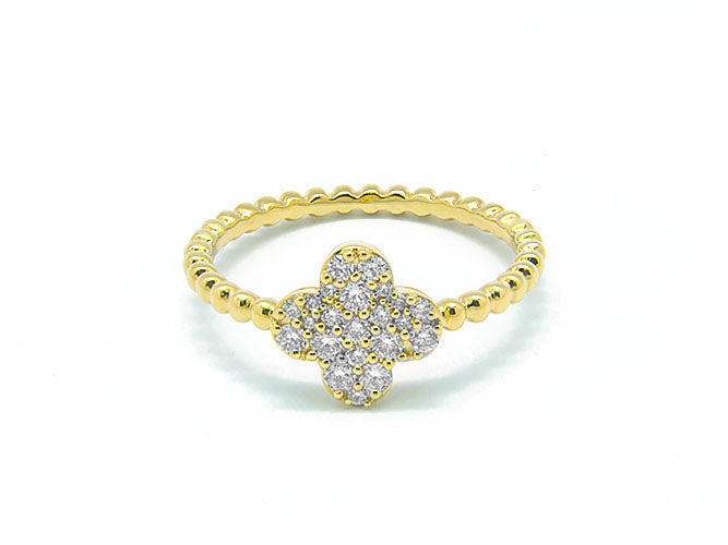 18k yellow gold flat clover diamond ring (TDR11328TY)