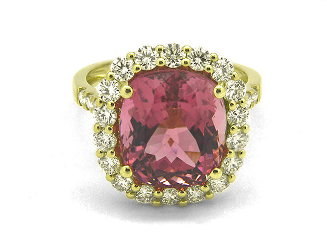 18k yellow gold pink tourmaline and diamond ring (TOR7273XY)