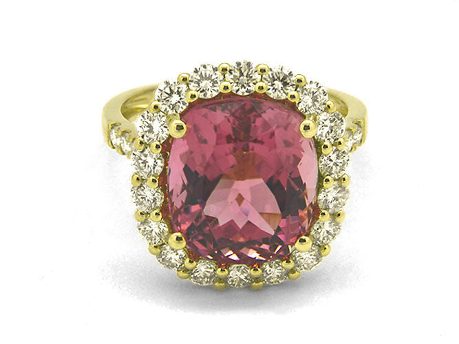 18k yellow gold pink tourmaline and diamond ring (TOR7273XY)