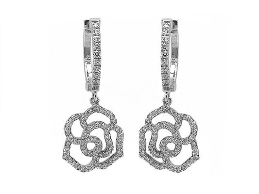 14k white gold diamond flower dangle earring (DE30463E)