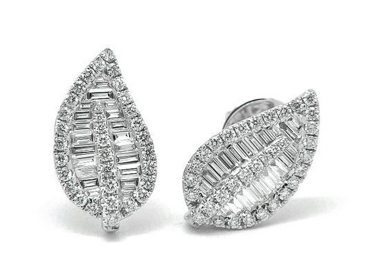 18k white gold diamond leaf stud earring (PJE3920D)