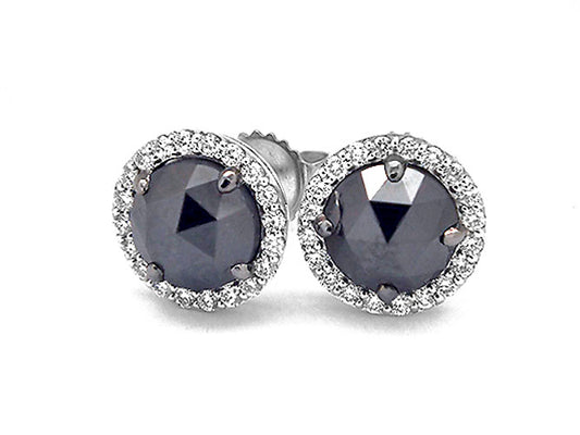 14k white gold black diamond halo stud (BKE1299CA)