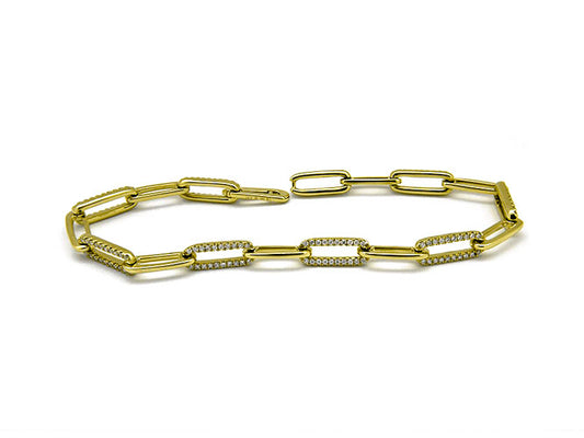 14k yellow gold paper clip diamond bracelet (DBL16524KY)