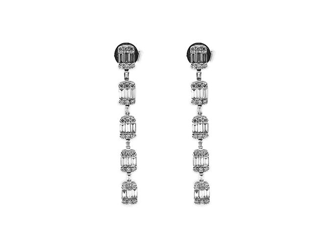 18k white gold diamond long dangle earring (DE11671B)