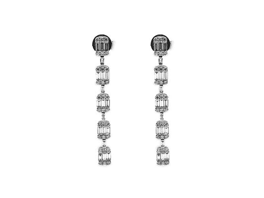 18k white gold diamond long dangle earring (DE11671B)