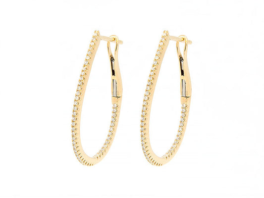 14k gold tear drop diamond 1" hoop (DE13146K)