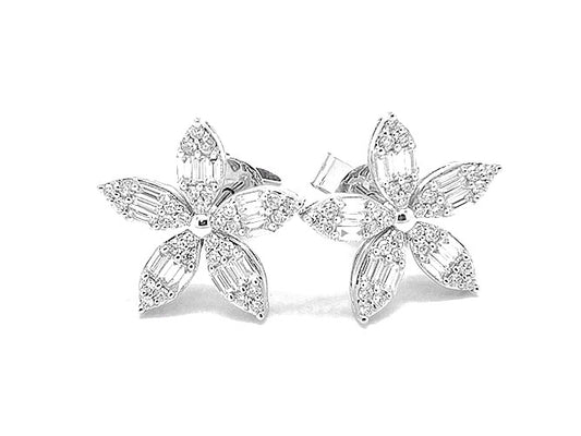 18k white gold diamond small flower Baggette earring (DE40255SC)