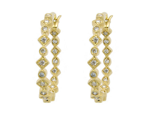 14k diamond round and diamond shape hoop (DE7483P)