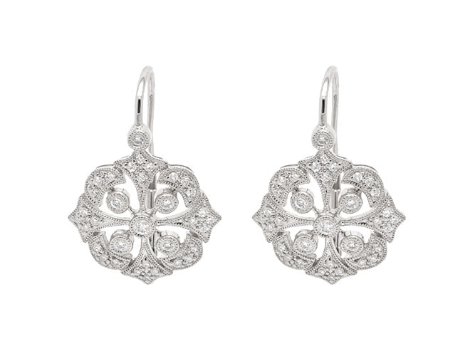 14k diamond filigree floral medallion design earring (DE8942P)