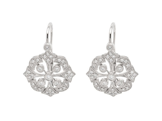 14k diamond filigree floral medallion design earring (DE8942P)